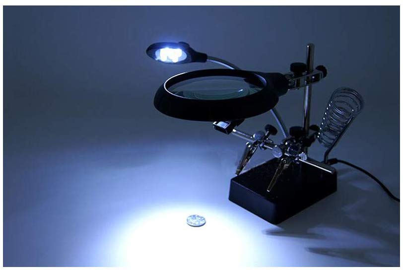 QWET Lupa de Soldadura de Escritorio, Herramienta de reparación de circuitos mecánicos Multiusos con luz LED,Black