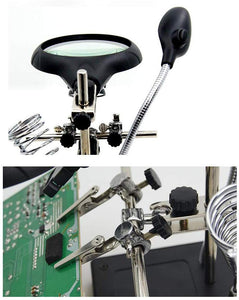QWET Lupa de Soldadura de Escritorio, Herramienta de reparación de circuitos mecánicos Multiusos con luz LED,Black