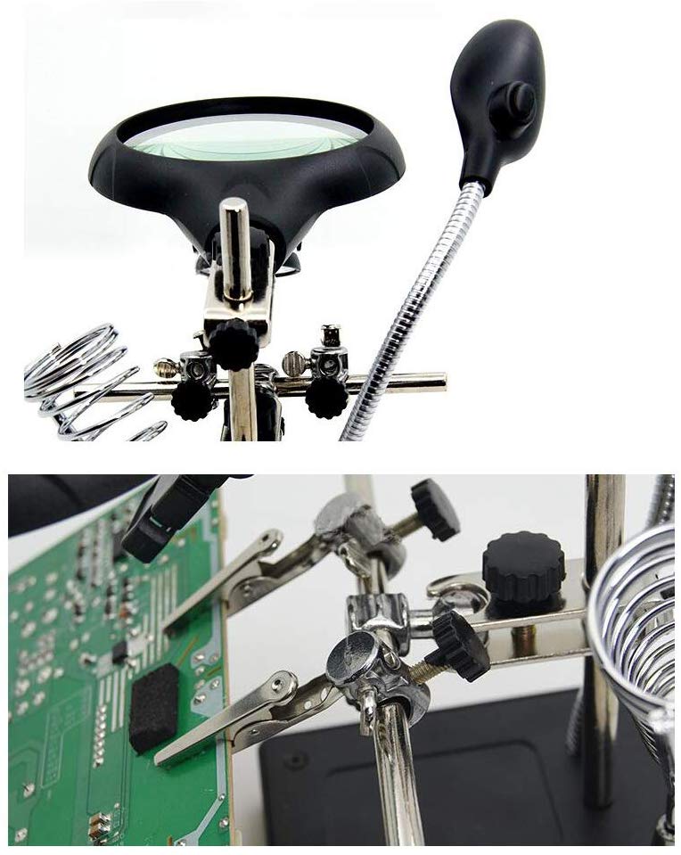 QWET Lupa de Soldadura de Escritorio, Herramienta de reparación de circuitos mecánicos Multiusos con luz LED,Black