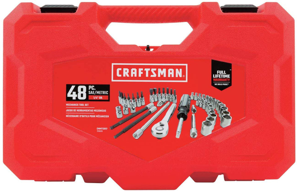 CRAFTSMAN juego de herramientas mecánicas, SAE/métrico, 1/4 pulgadas Drive, 48 piezas (CMMT12017)