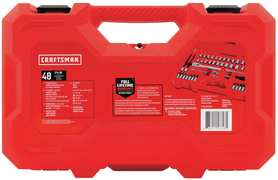 CRAFTSMAN juego de herramientas mecánicas, SAE/métrico, 1/4 pulgadas Drive, 48 piezas (CMMT12017)
