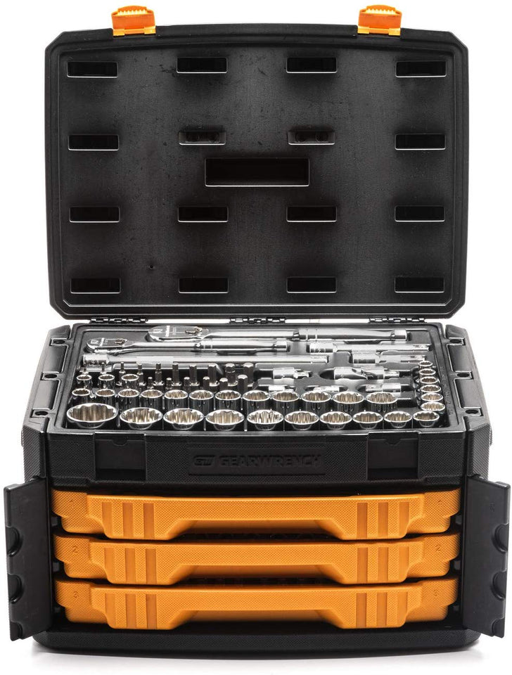 Gearwrench 80972 243 piezas. 12 Pt. Juego de herramientas mecánicas en caja de almacenamiento de 3 cajones