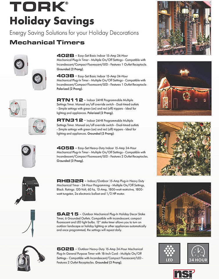 Tork rhb32r interior/exterior 15-Amp plug-in Heavy Duty temporizador mecánico aparato, Negro